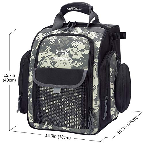 BASSDASH FP04 Fishing Tackle Backpack Water Resistant Bag with Rod Water Bottle Holder for Outdoor Camping Hiking