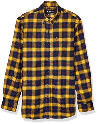 Chaps Men's Classic Fit Long Sleeve Performance Flannel Shirt, Coast Guard Yellow Multi, S