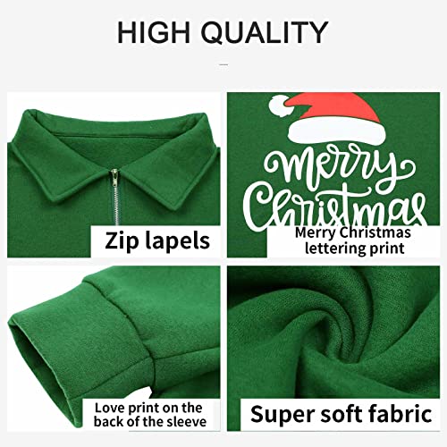 ASTANFY Women’s Christmas Long Sleeve Sweatshirts Half Zipper Lapel Casual Pullover Top Green Medium