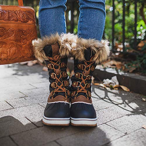 Aleader Waterproof Snow Boots for Women, Ladies Winter Lace Up Brown Booties with Fur Lined 10 B(M) US