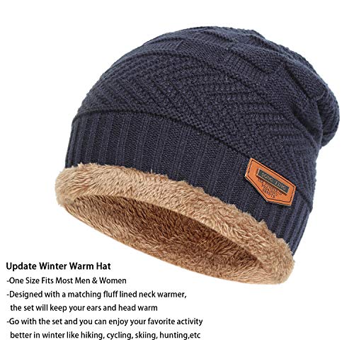 Mens Womens Winter Beanie Hat Scarf Set Warm Knit Hat Thick Fleece Lined Winter Cap Neck Warmer for Men Women
