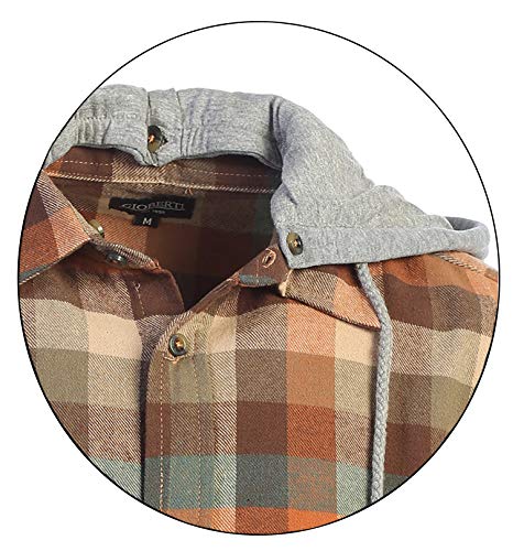 Gioberti Men's Removable Hoodie Plaid Checkered Flannel Shirt, Orange/Khaki/Teal, XX-Large