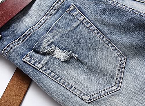 XIMXIMMTIAN Men's Biker Moto Washed Distressed Slim Fit Straight Jeans Denim (28, 1577 Blue)