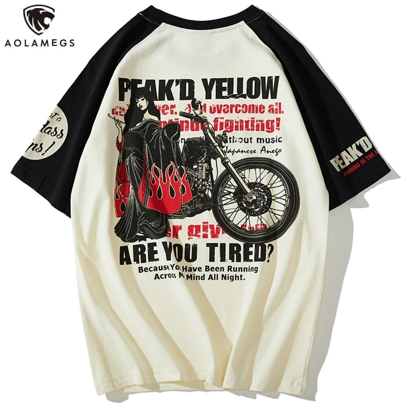 Aolamegs Oversized Men T-Shirt Japanese Geisha Dragon Print T Shirts Casual Anime Tshirt Cotton Summer Streetwear Men's clothing