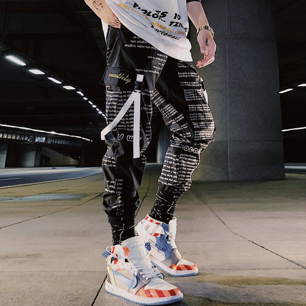 Block Pocket Patchwork Cargo Joggers Men 2022 New Streetwear Hip Hop Letter Print Harem Pants Mens Casual Trousers Sweatpants