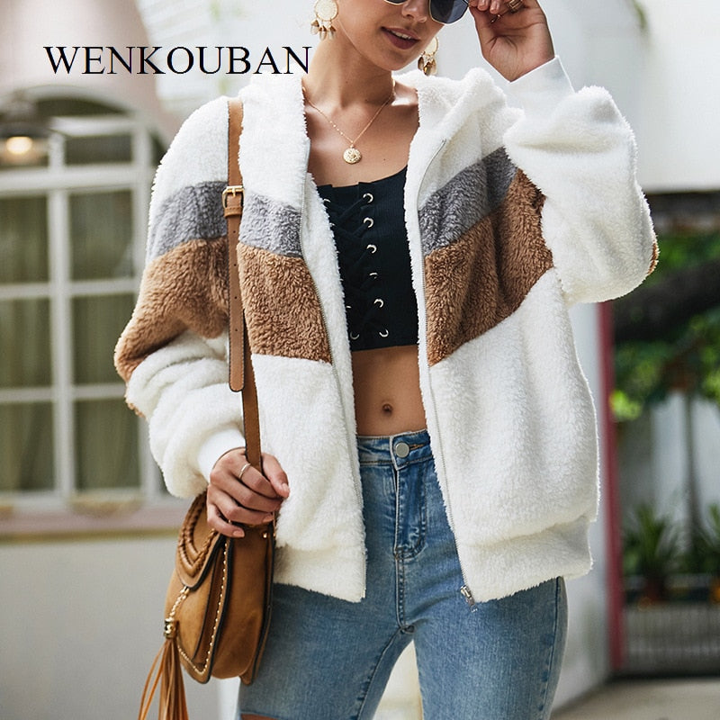2021 Women Hoodies Sweatshirt Winter Plush Hooded Oversized Hoodie Ladies Zip Up Fur Jacket Coat Women Winter Warm Poleron Mujer