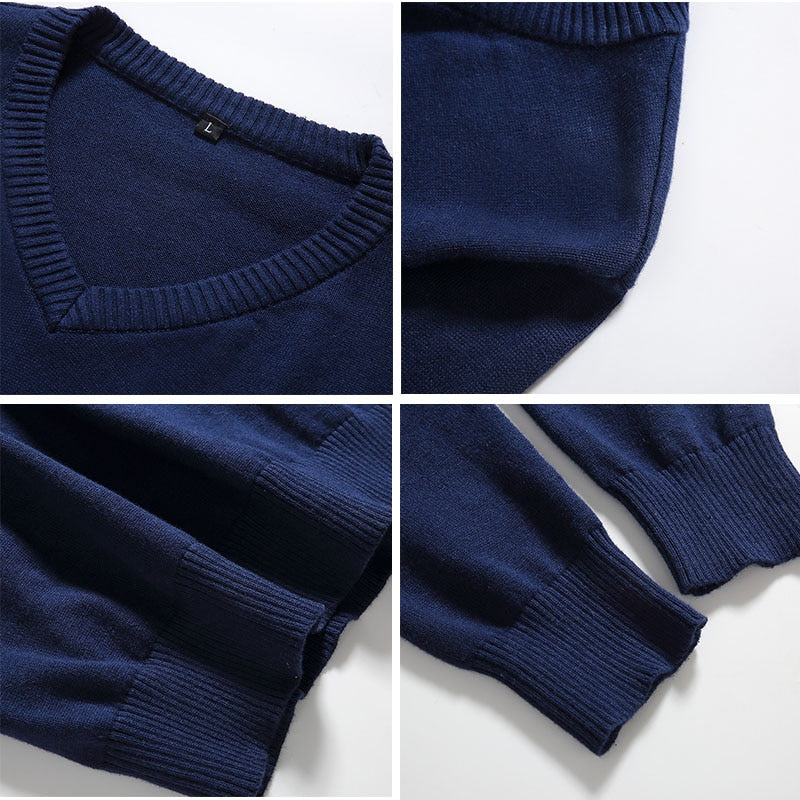Sweater Men Casual V-Neck Pullover Men Slim Long Sleeve Mens Sweaters Knitted Pull Homme Men 2020 Autumn Sweater Black Clothing