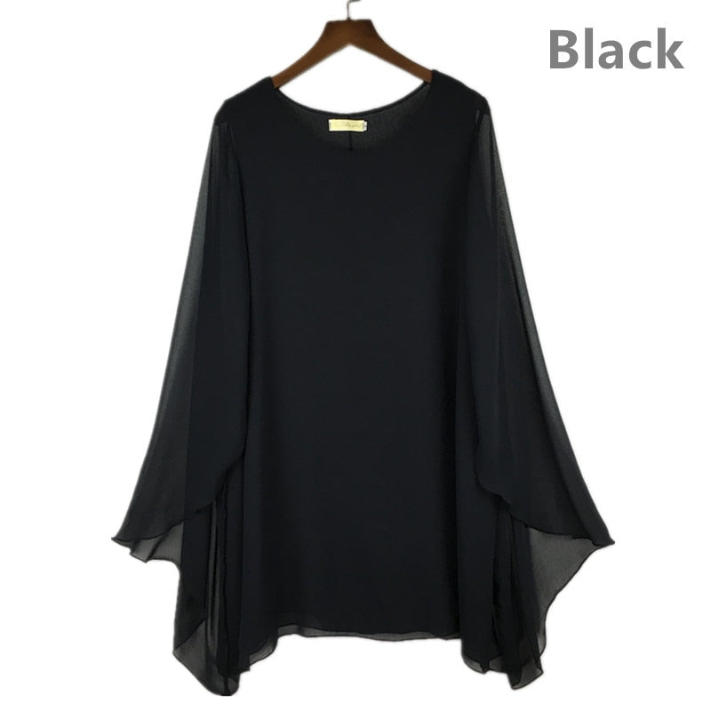 2023 Women chiffon dress,fashion Women Summer Party Dress vestidos,Ruffles sleeve shawl leisure chiffon dress Black 5XL 6XL