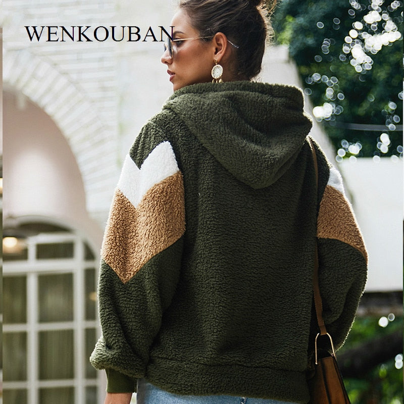 2021 Women Hoodies Sweatshirt Winter Plush Hooded Oversized Hoodie Ladies Zip Up Fur Jacket Coat Women Winter Warm Poleron Mujer