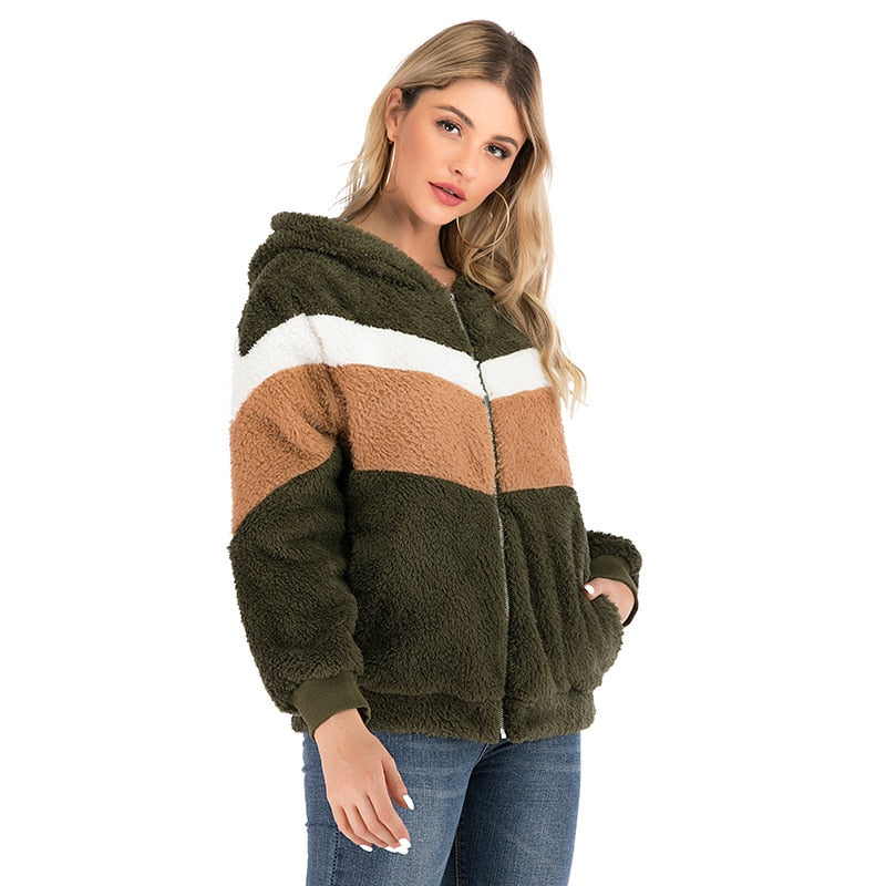 2021 Women Hoodies Sweatshirt Winter Plush Hooded Oversized Hoodie Ladies Zip Up Fur Jacket Coat Women Winter Warm Poleron Mujer
