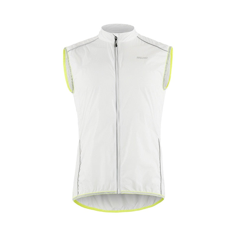 ARSUXEO Reflective Men Cycling Vest Windbreaker Windproof Bike Bicycle Running Vest with Back Zipper Pocket Reflective Clothing