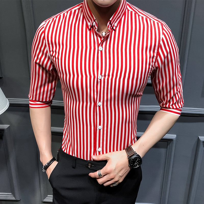 2022 New Shirts for Men Clothing Korean Slim Fit Half Sleeve Shirt Men Casual Plus Size Business Formal Wear Chemise Homme 5XL-M