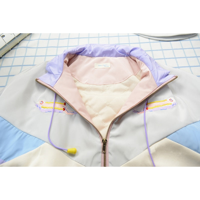 Flectit Women Padded Bomber Jacket with Thick Quilted Lining Pastel Windbreaker Japanese Girls Harajuku Style *