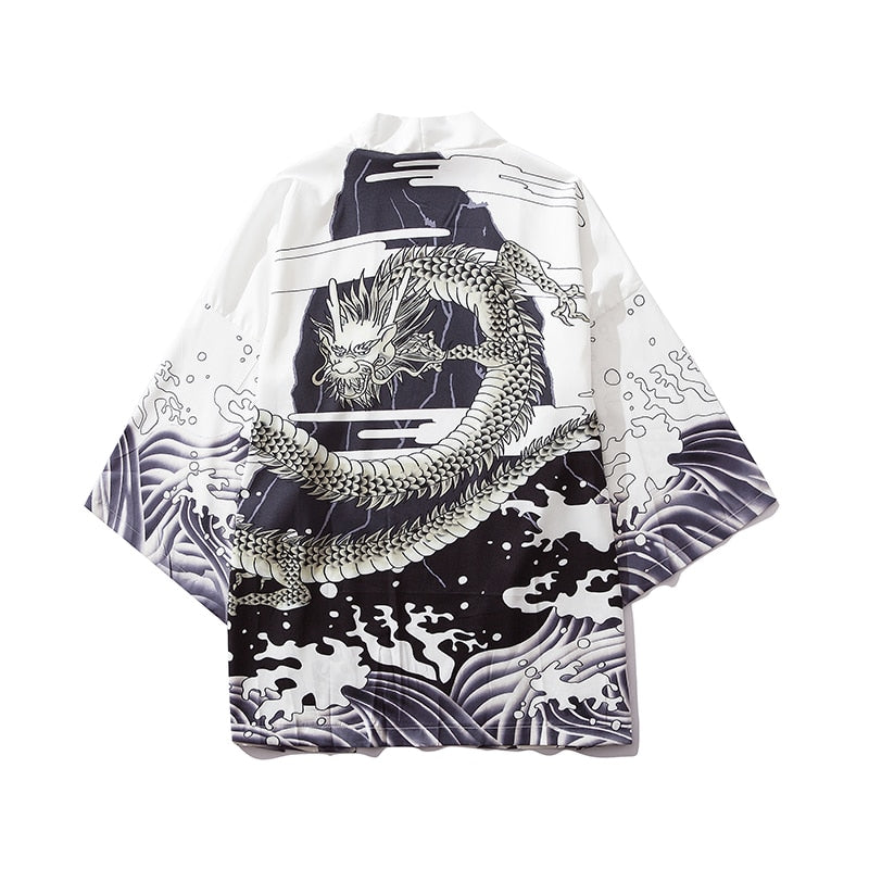 Bebovizi Japan Style Cat Printed Thin Kimono Men Japanese Streetwear Blue Jackets Casual Outerwear 2021