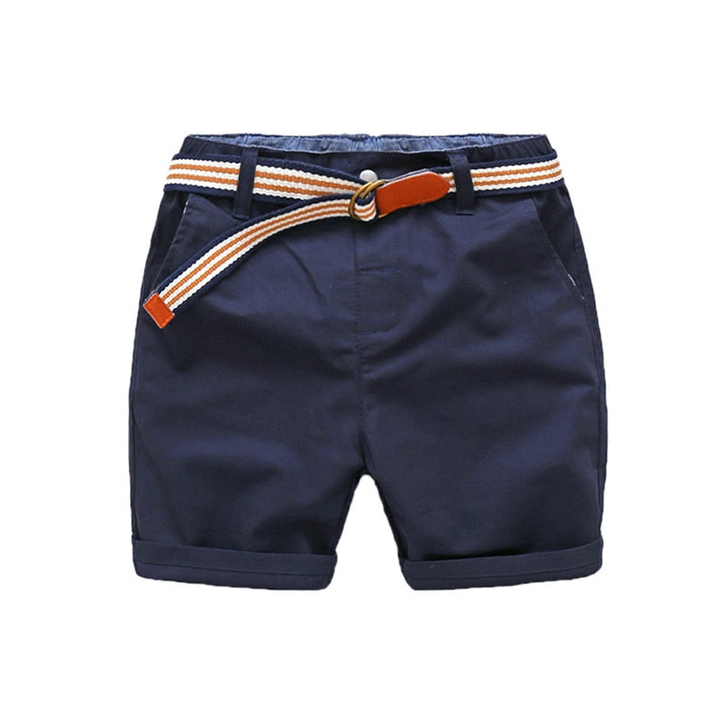 2022 Summer 3-10 Years Cotton Navy Blue Khaki Blue Green Solid Color Children'S Running Sports Boy Shorts Kids With Leather Belt