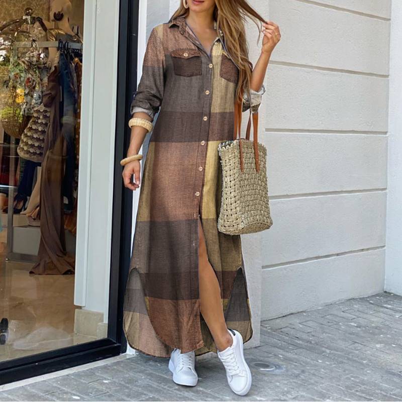 Autumn Elegant Women Maxi Shirt Dresses 2022 ZANZEA Vintage Ladies Long Sleeve Vestidos Casual Plaid Robe Longue