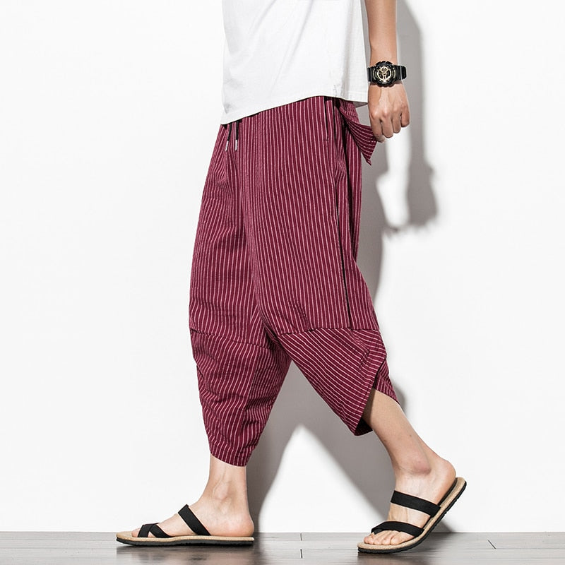 Baggy Cotton Harem Pants Men 2022 Summer Japanese Vintage Striped Men Women Hip Hop Plus Size Wide Leg Pants Pantalon