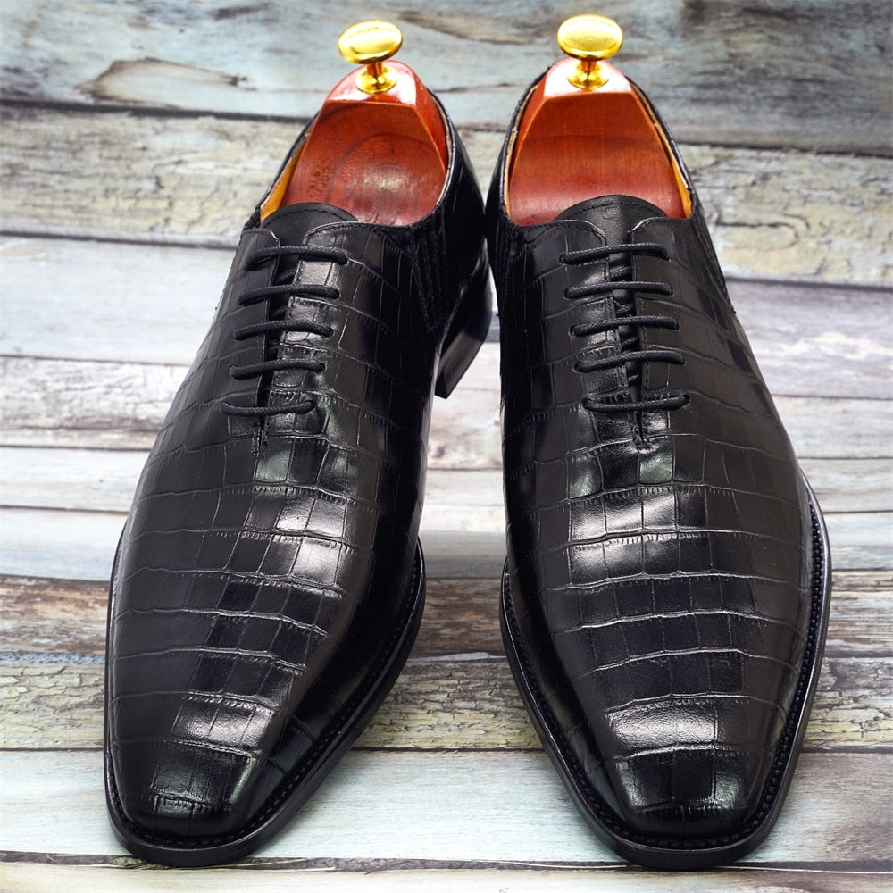 Big Size 6-13 Handmade Mens Oxford Shoes Genuine Leather Crocodile Print Men's Dress Shoes Classic Business Formal Shoes for Men