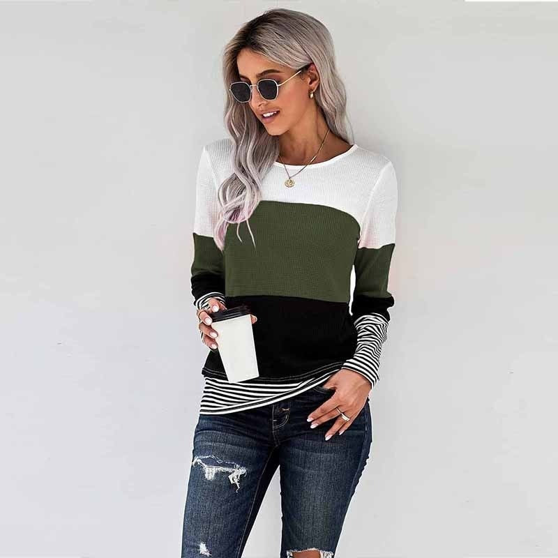 Autumn And Winter Woman Knitted Clothes Sweaters Stitching Color Long Sleeve Winter Blouses For Top Clothing For Women's 2021