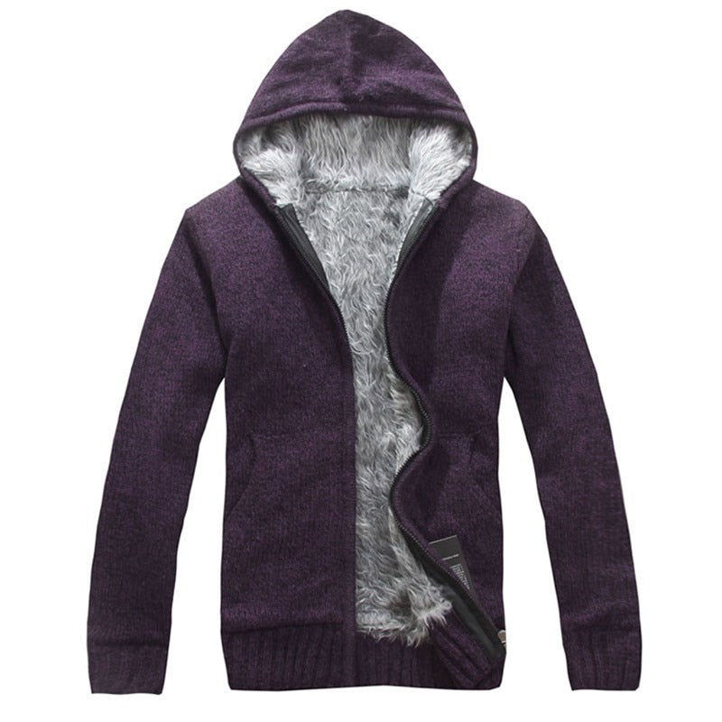 Autumn Winter Men's Thick Sweatercoat Collar Zipper Sweater Coat Outerwear Winter Fleece Cashmere Liner SweatersTurn-down Collar