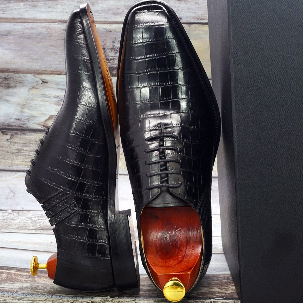 Big Size 6-13 Handmade Mens Oxford Shoes Genuine Leather Crocodile Print Men's Dress Shoes Classic Business Formal Shoes for Men
