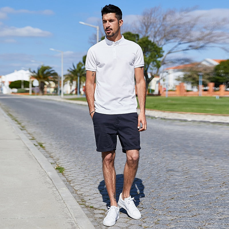 KUEGOU 2022 Summer Cotton White Polo Shirt Men Fashion Short Sleeve Slim Fit Poloshirt For Male Brand Plus Size Clothing 2524