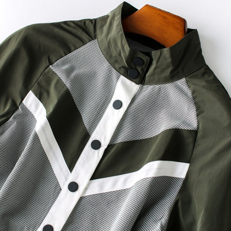 Fashion mosaic dress autumn 2019 stand collar single-breasted mid-length houndstooth A-line dresses