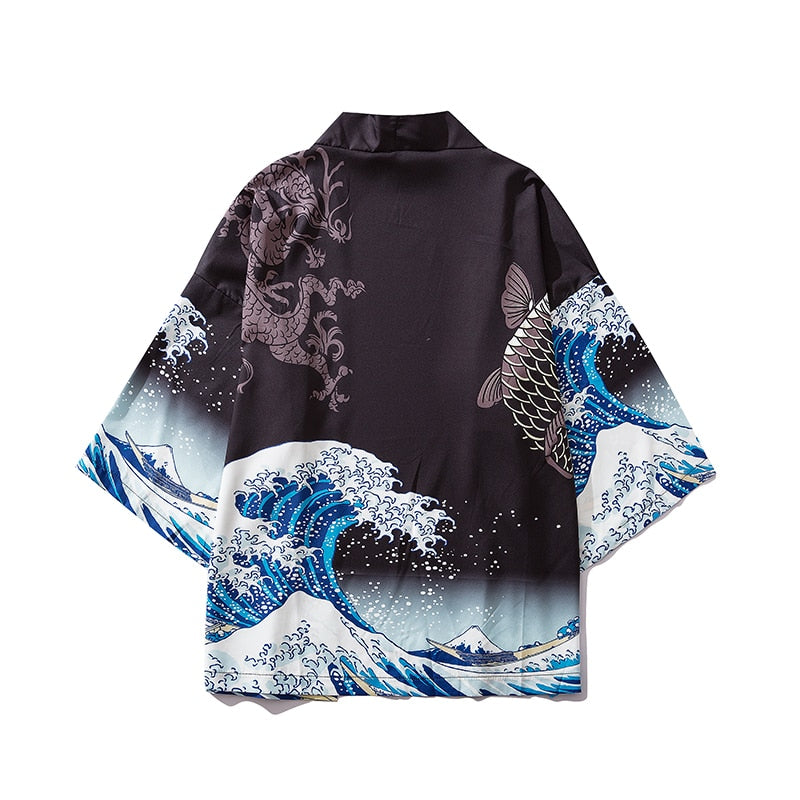 Bebovizi Japan Style Cat Printed Thin Kimono Men Japanese Streetwear Blue Jackets Casual Outerwear 2021