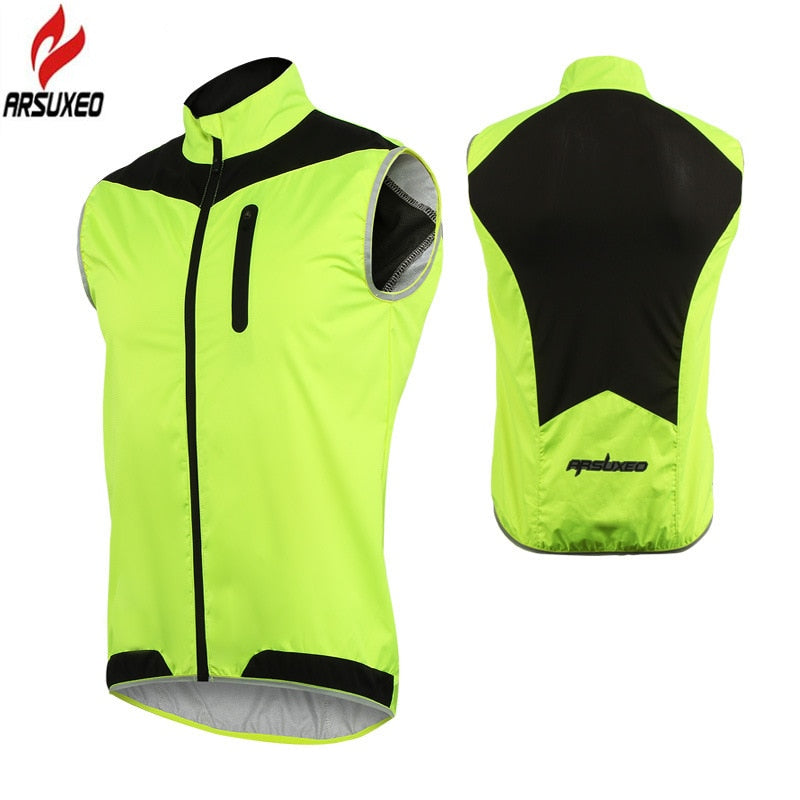 ARSUXEO Men Women Cycling Vest Windproof Waterproof Running Vest MTB Bike Bicycle Reflective Clothing Sleeveless Cycling Jacket