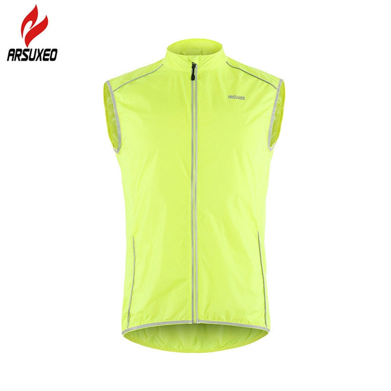 ARSUXEO Reflective Men Cycling Vest Windbreaker Windproof Bike Bicycle Running Vest with Back Zipper Pocket Reflective Clothing