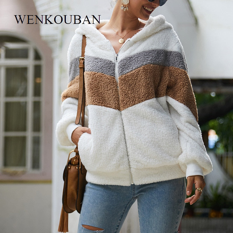 2021 Women Hoodies Sweatshirt Winter Plush Hooded Oversized Hoodie Ladies Zip Up Fur Jacket Coat Women Winter Warm Poleron Mujer