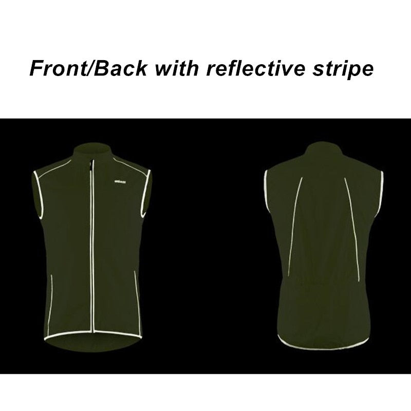 ARSUXEO Reflective Men Cycling Vest Windbreaker Windproof Bike Bicycle Running Vest with Back Zipper Pocket Reflective Clothing