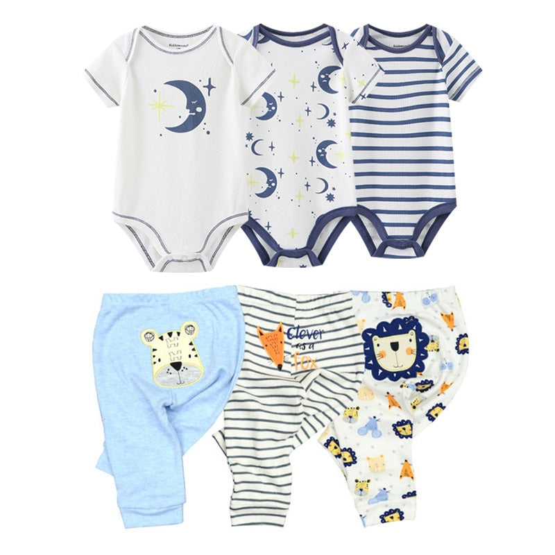 6/9PCS Baby Girl Clothes Newborn Unisex Solid Bodysuits+Pants Cotton Baby Boy Clothes Short Sleeve Girls Baby Clothing Cartoon