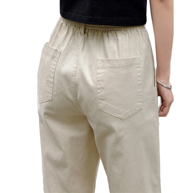 Beige High waist Casual Pants Women loose Spring Autumn 2022 New Women's Korean slim Harem pants Fashion Nine pants 3XL F279