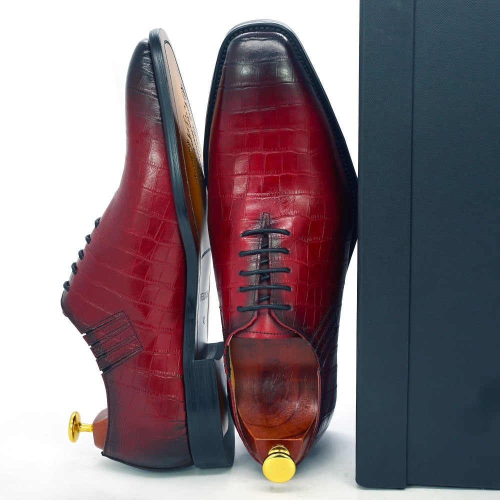 Big Size 6-13 Handmade Mens Oxford Shoes Genuine Leather Crocodile Print Men's Dress Shoes Classic Business Formal Shoes for Men