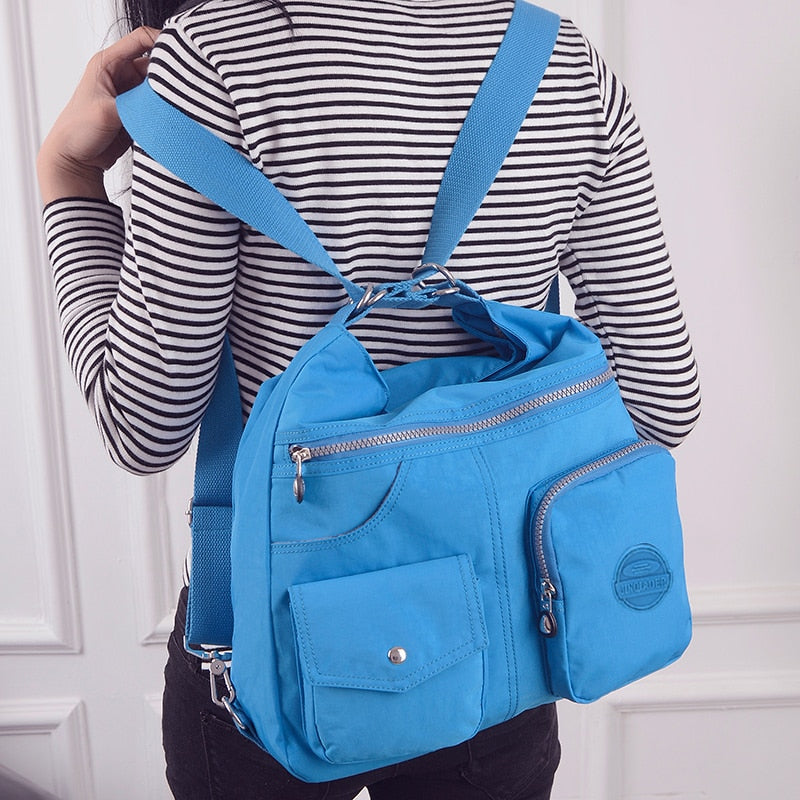 3 in 1 Women Bags Multifunction Backpack Shoulder Bag Nylon Cloth Tote Reusable Shopping Bag Ladys Travel Bag Crossbody Bag