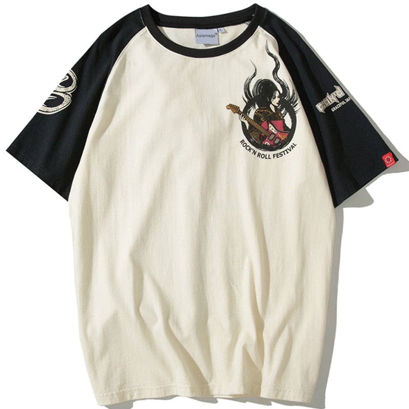 Aolamegs Oversized Men T-Shirt Japanese Geisha Dragon Print T Shirts Casual Anime Tshirt Cotton Summer Streetwear Men's clothing