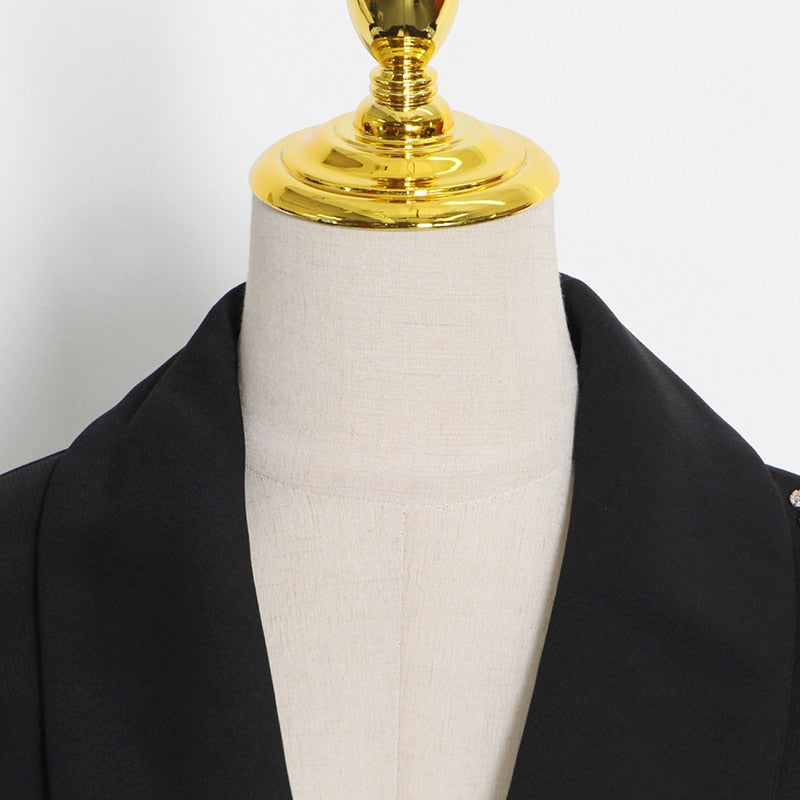 TWOTWINSTYLE Patchwork Diamonds Two Piece Set For Women Puff Sleeves Crop Top Blazer High Waist Skirts Female 2021 Summer New