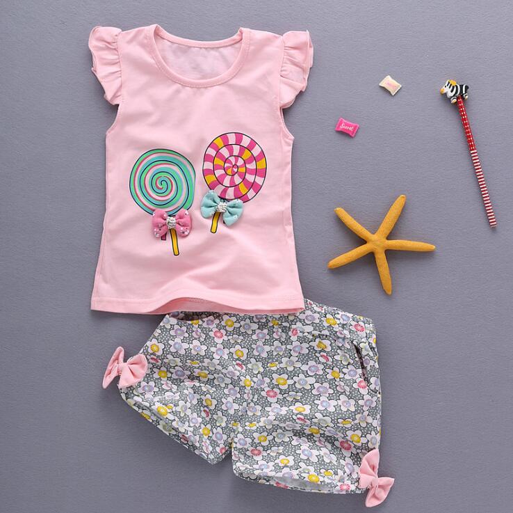 baby girls Summer tank outfits 6m 12m 2T 3T Toddler kids baby girls outfits cotton Tee+Shorts Pants clothes Set polka dot