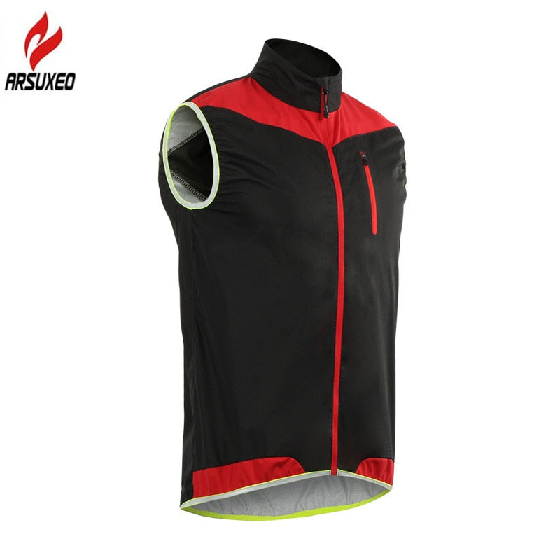 ARSUXEO Men Women Cycling Vest Windproof Waterproof Running Vest MTB Bike Bicycle Reflective Clothing Sleeveless Cycling Jacket