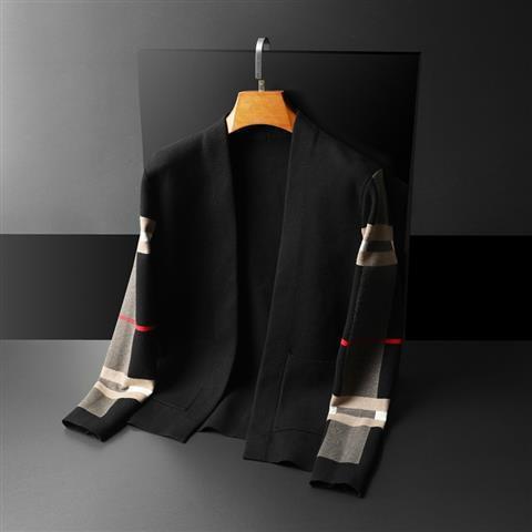 European and American luxury spring and autumn men's classic Plaid knitted cardigan sweater casual large Long Sleeve Jacket
