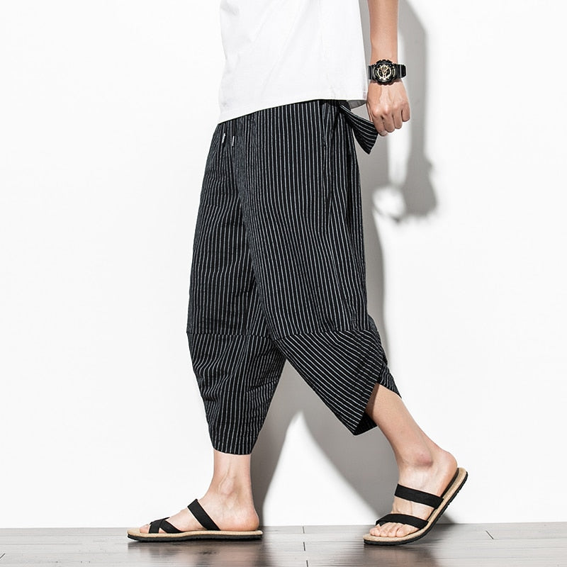 Baggy Cotton Harem Pants Men 2022 Summer Japanese Vintage Striped Men Women Hip Hop Plus Size Wide Leg Pants Pantalon