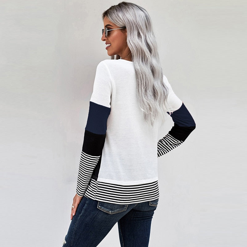 Autumn And Winter Woman Knitted Clothes Sweaters Stitching Color Long Sleeve Winter Blouses For Top Clothing For Women's 2021
