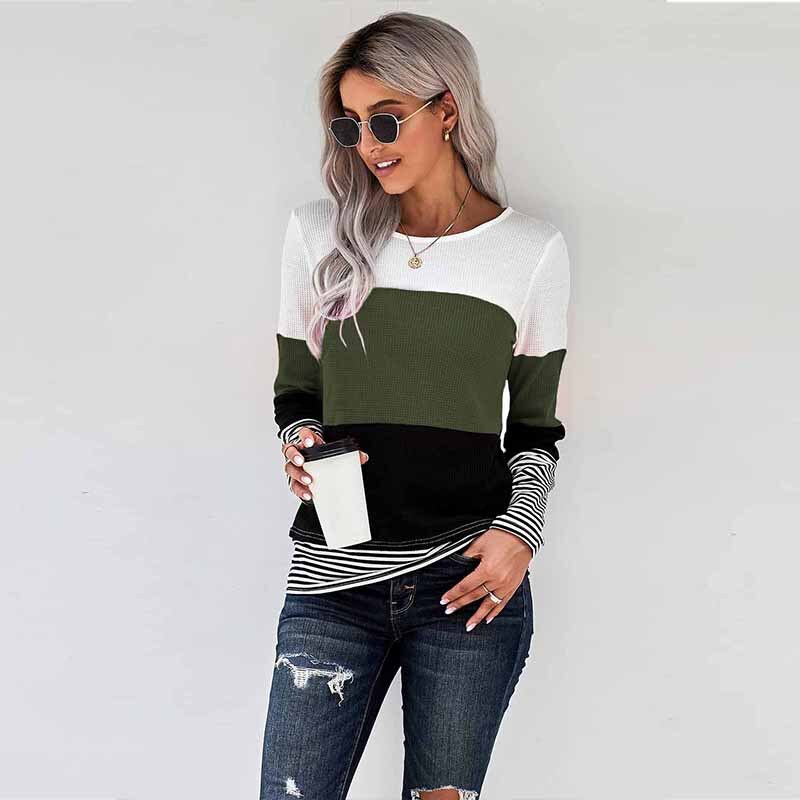 Autumn And Winter Woman Knitted Clothes Sweaters Stitching Color Long Sleeve Winter Blouses For Top Clothing For Women's 2021