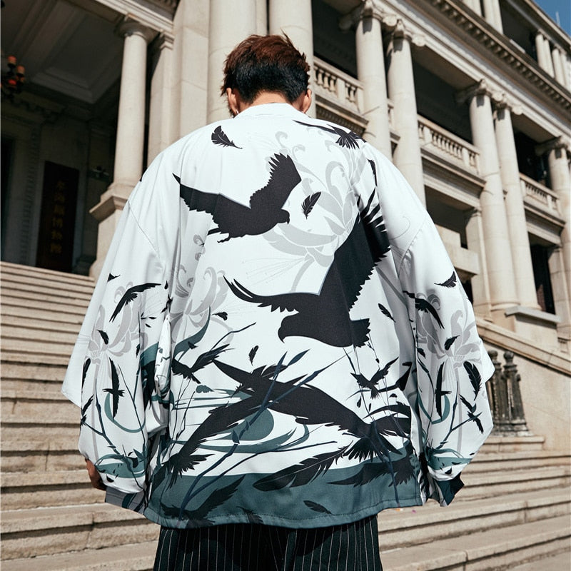 Kimono Men Cardigan Japanese Obi Male Yukata Men'S Haori Japanese Samurai Kimono Shirt Men Traditional Japanese Clothes FF2707