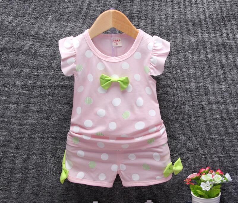baby girls Summer tank outfits 6m 12m 2T 3T Toddler kids baby girls outfits cotton Tee+Shorts Pants clothes Set polka dot