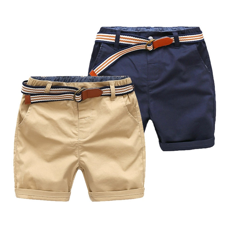 2022 Summer 3-10 Years Cotton Navy Blue Khaki Blue Green Solid Color Children'S Running Sports Boy Shorts Kids With Leather Belt
