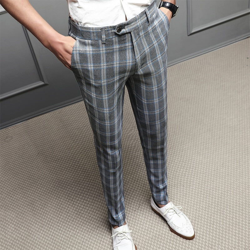 2020 Spring Business Dress Pants Men Classic Plaid Suit Pants Casual Slim Fit Office Social Streetwear Trousers Pantalon Homme