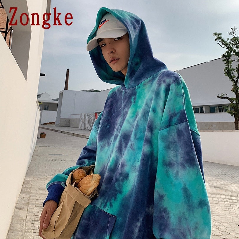 Zongke 2022 Harajuku Tie Dye Hoodie Men Clothing Men's Hoodies Hip Hop Male Sweatshirt Tie Dye Japanese Streetwear M-2XL