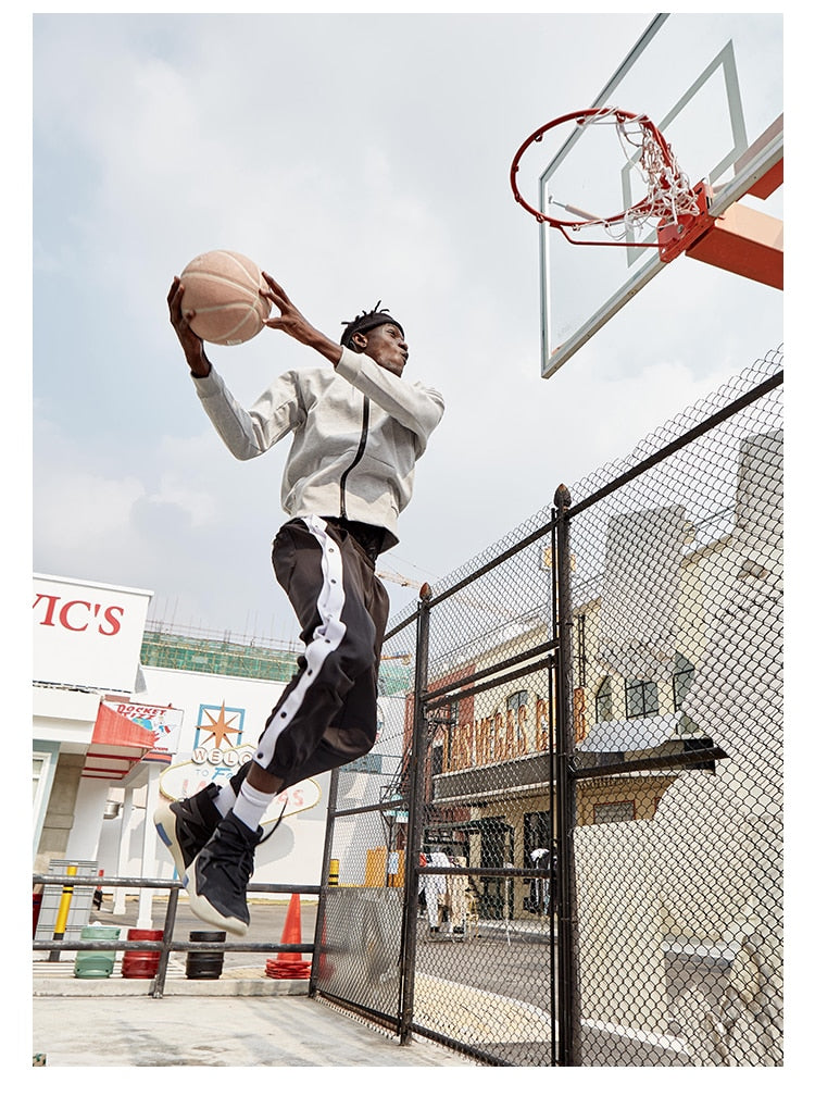 Basketball sports pants men's gray beam legs jogger pants full open buckle fashion button pants loose sweatpants trousers